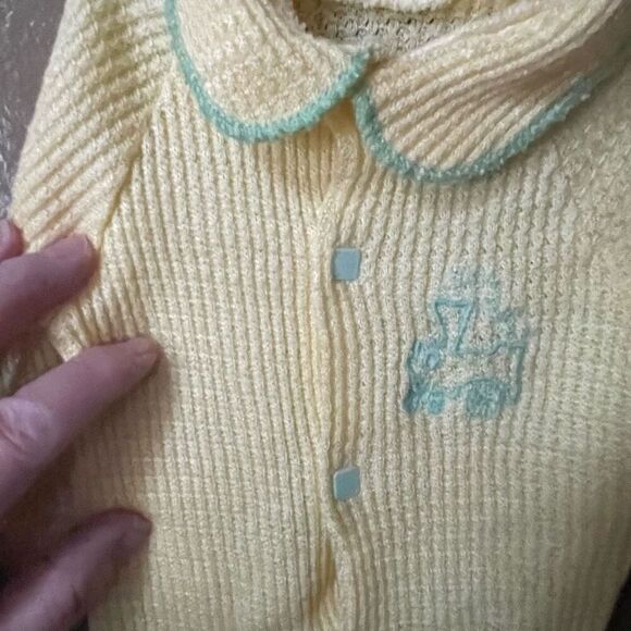Vintage Lullaby Land yellow waffle knit snap front newborn one piece. - Picture 5 of 6